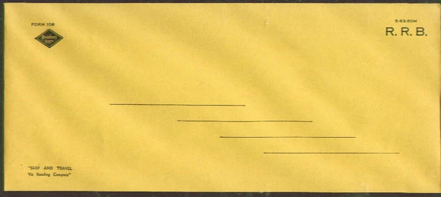 Reading Railroad 5 x 11 3/8" envelope unused 1963