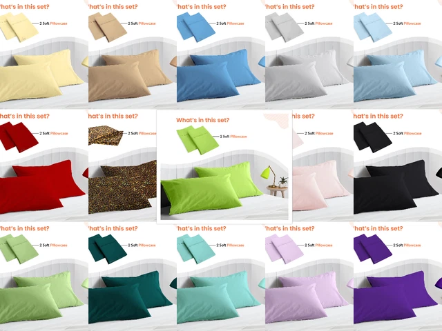 Stripe pillowcases Set 100% Egyptian Cotton Standard Queen king Sizes in solid