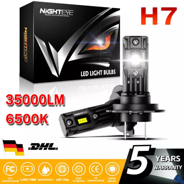 2er H7 LED Scheinwerfer 80W 35000LM 6500K Mit Zulassung Lampen Fern Auto Halogen