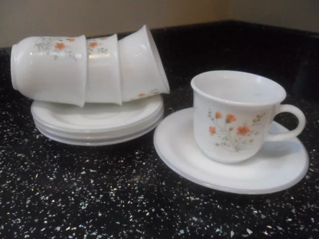 Pyrex Emily Tea Cups And Saucers X 4