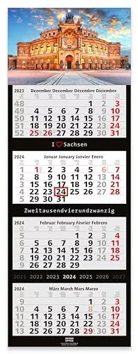 Calendrier mural 2021 de la Saxe grand format 33 x 90 cm avec joli motif de l...