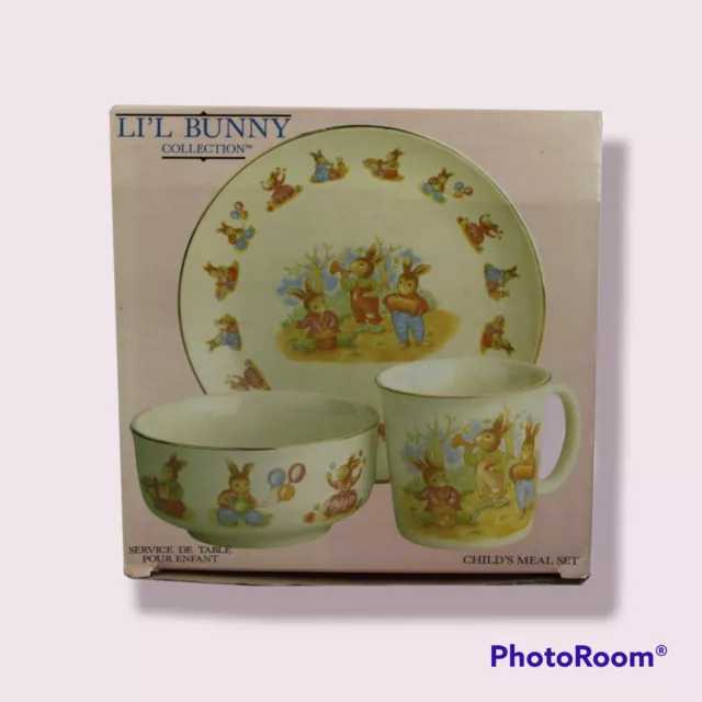 Lil Bunny Collection 3 Piece Child's Meal Set Mount Clemens Pottery 1992 Vintage