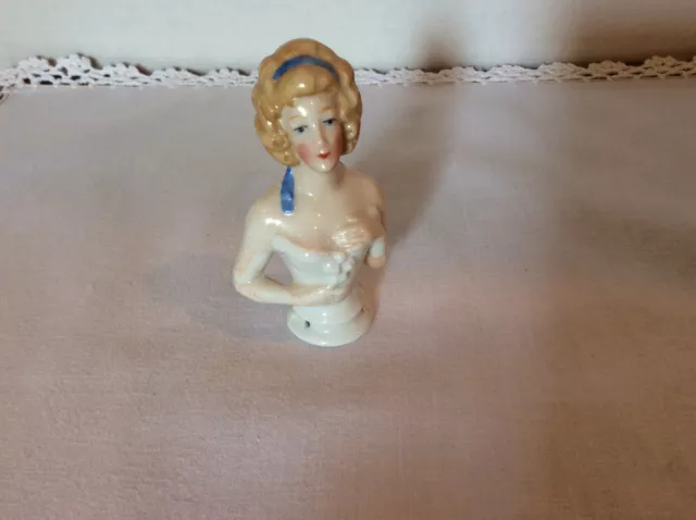 Vintage Germany Porcelain Pin Cushion Half Doll