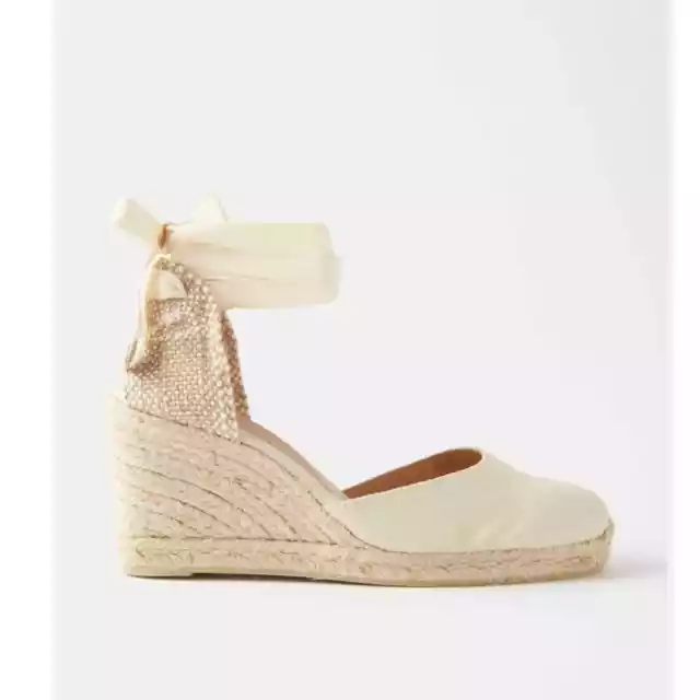 Castaner | Carina Canvas wedges white cotton canvas ankle tie 37 or 7