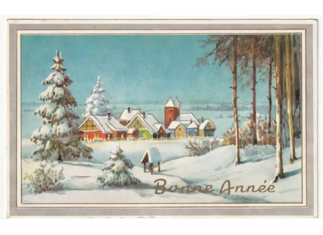 Paysage Enneigé Case Colorées Bosco Carte Postale Joyeux Année Bonne Année