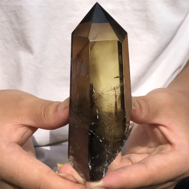 0.59LB TOP!Natural smoky citrine quartz obelisk crystal point wand tower healing