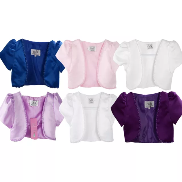 Satin Bolero available in White Pink Ivory Purple Lilac Blue 3-4 to 10-11 years