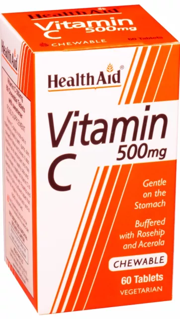 Health Aid Vitamin C 500mg - Chewable (Orange Flavour), 60 Tablets