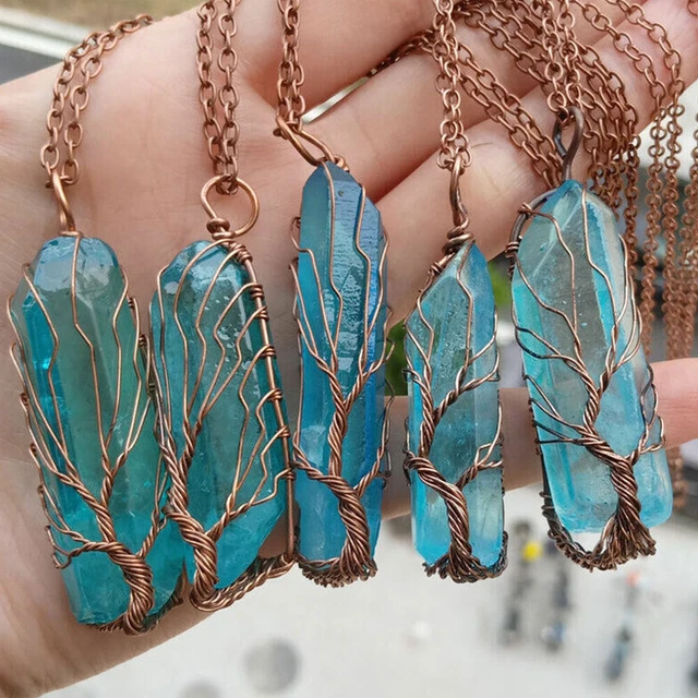 Rock Crystal Pendant Tree of Life Quartz Stone Magic Energy Reiki Healing Amulet