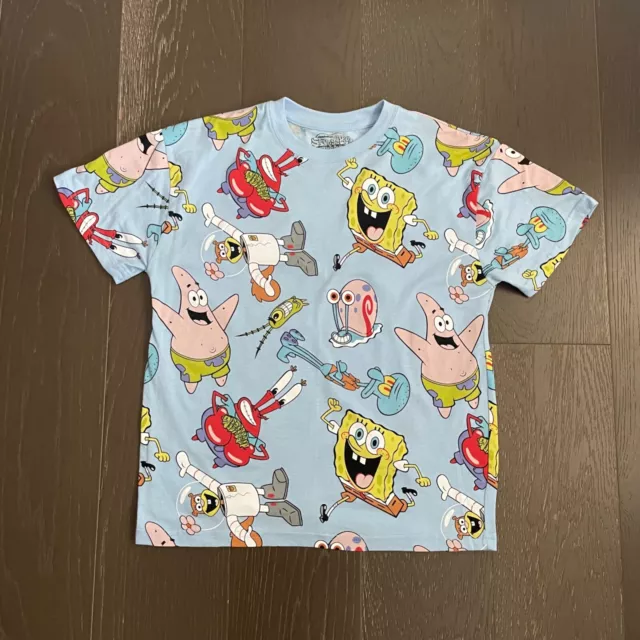 Spongebob Squarepants Nickelodeon Womens XS Blue Cartoon AOP T-Shirt