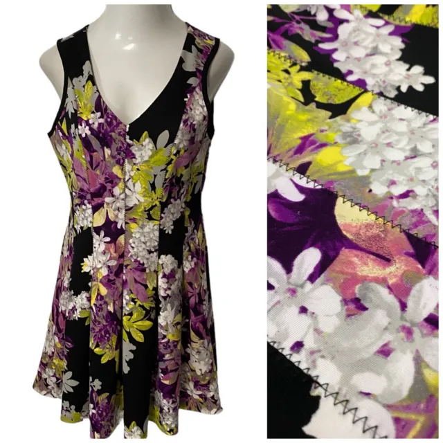 Worthington Dress Women Size 12 Floral Scuba Knit Purple Work Office Church Date