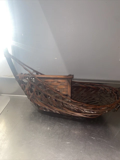 Vintage Woven Bamboo Japanese Ikebana Boat Basket