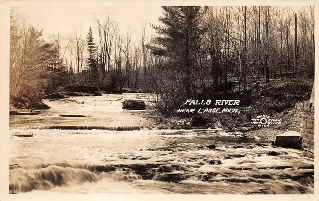 L'Anse Michigan Falls River Real Photo Vintage Postcard AA68329