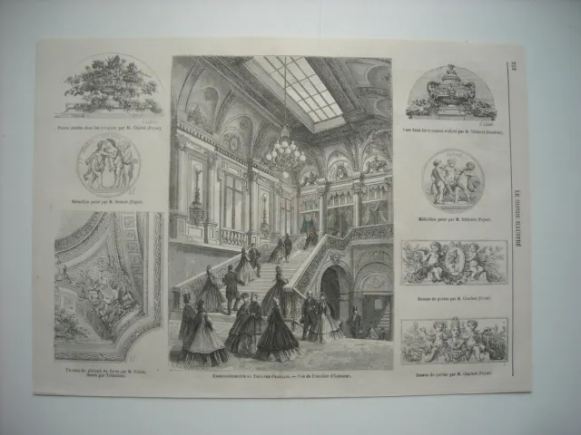1864 Engraving. Paris. Theatre-French Embellishments. 8 Engravings.