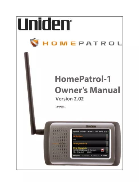 Uniden Home Patrol-1 Instructions Operating Manual User Guide COIL BOUND