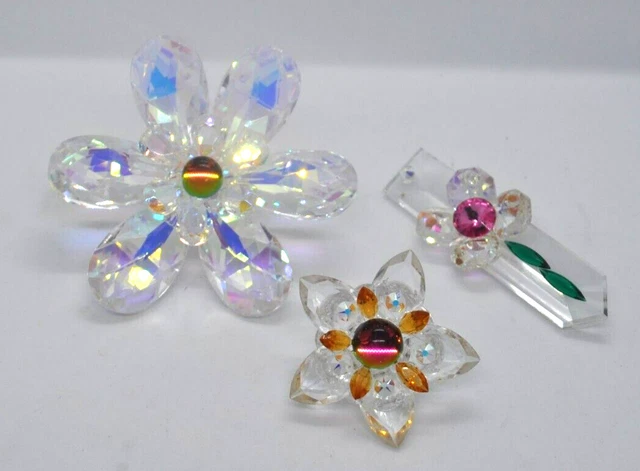 Lot of 3 Crystal Flowers