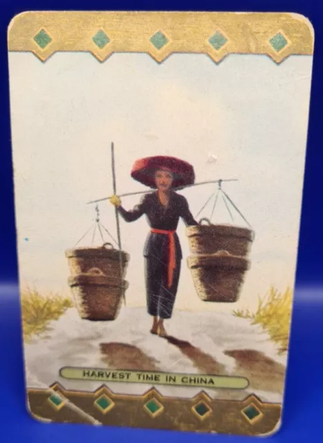 Coles Vintage.Named. Harvest Time In China .  Swap card. 50s  Blank Back. Fair