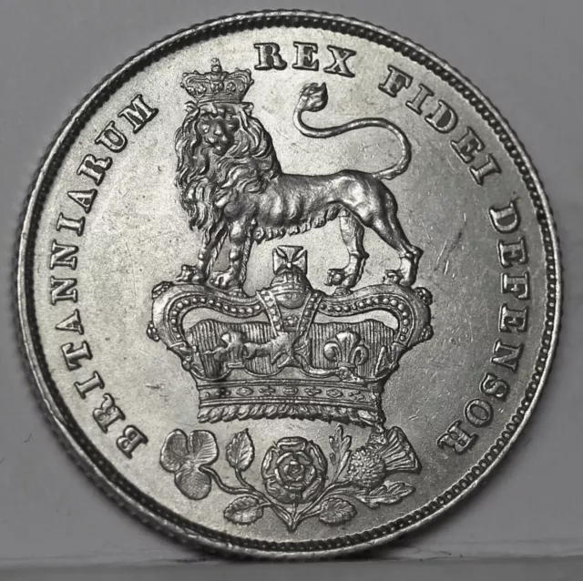 George IV Sterling Silver Shilling, 1825 Bare Head, Date Below. aUNC