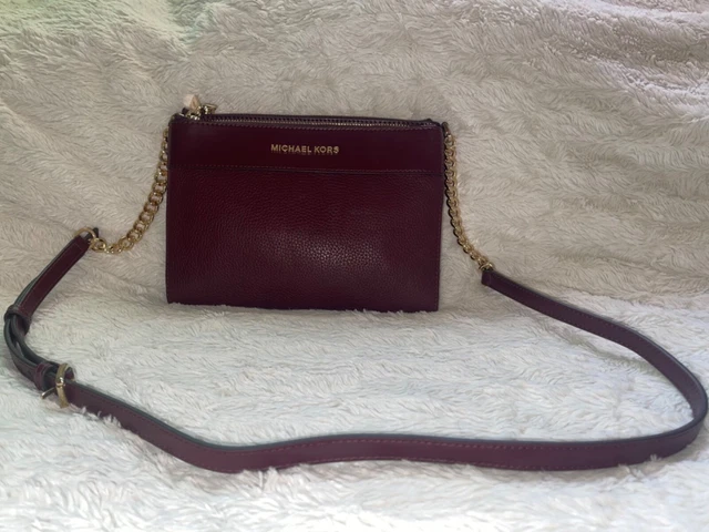 Authentic Michael Kors Burgundy Genuine Leather Crossbody Bag with Wallet Sectio