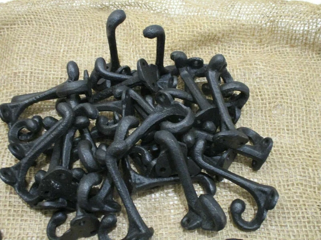 15 Cast Iron BLACK School Style Coat Hooks Hat Hook Hall Tree Restoration 3 1/4 3