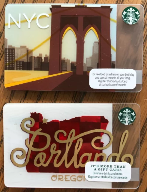 Neuf 2 Cartes-Cadeaux Café Starbucks New York City Bridge Portland Livraison Gratuite