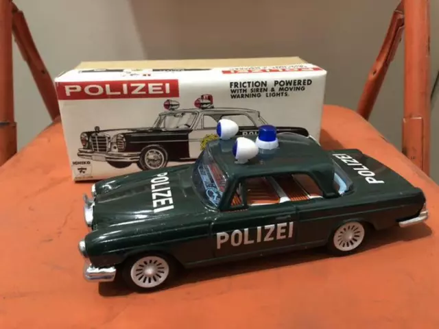 Ichiko Mercedes Benz Police Car Tinplate Polizei Tin Toy 1970 old items Japan