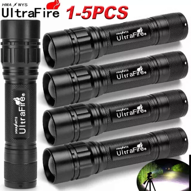 UK 1-5X Super Bright Tactical Flashlight 20000LM  LED 18650 Powerful Torch