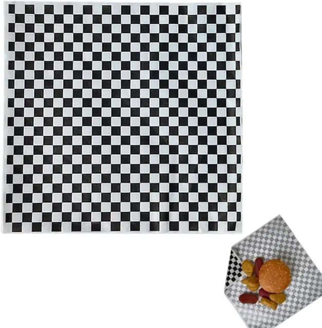 100 Sheets Black and White Checkered Dry Waxed Deli Paper Sheets, Grease Resista