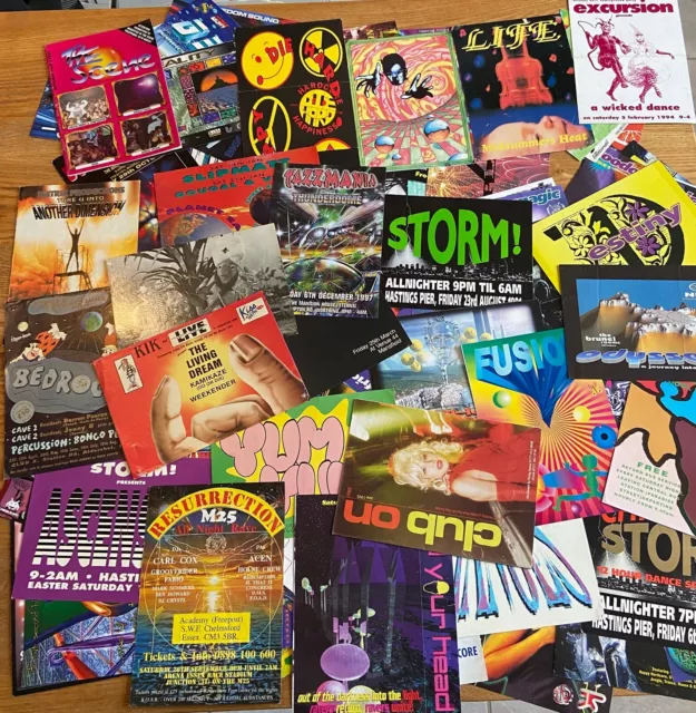 123 X A5 1990S Rave Flyers. Over 1Kg! Job Lot. Bundle. Bulk Buy. Look!!!