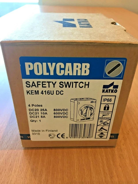 KATKO POLYCARB DC Isolator Safety Switch KEM 416U DC New EUR 46 05 katko-polycarb-dc-isolator-safety-switch-kem-416u-dc-new-eur-46-05