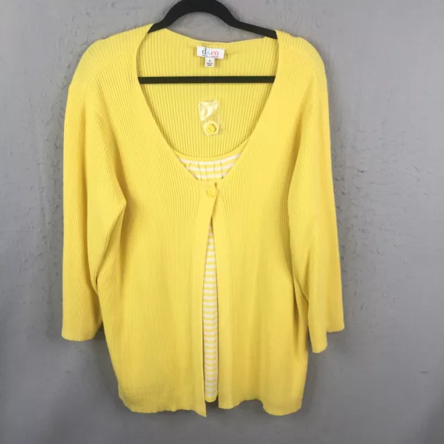 Denim & Co Cardigan Womens 1X Plus Size Yellow Bright Faux Twin Set Sweater