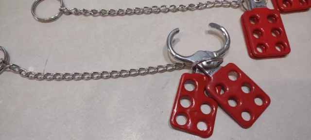 Lot of 9 Master Lock Jaw Clearance Steel Safety Lockout Hasp 6 lock with lanyard
