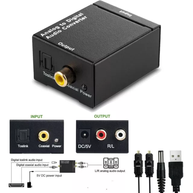 Audio to Analog Converter Adapter 3.5mm Digital Optical Coaxial Toslink DAC RCA