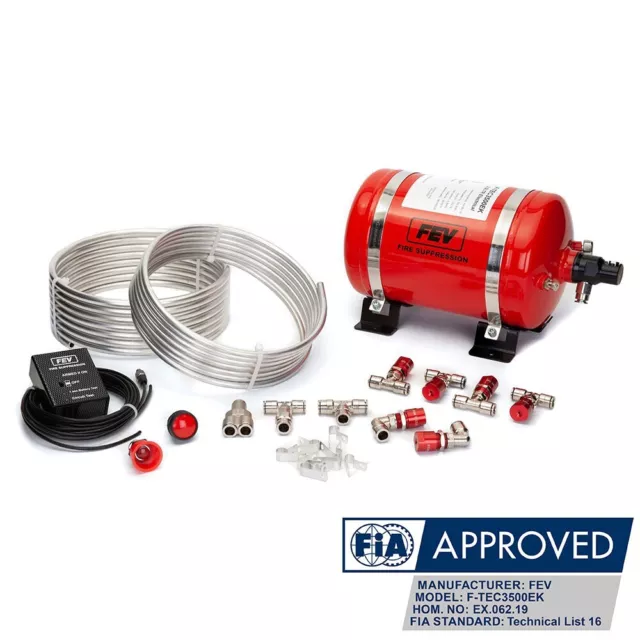 FEV 3.5L Électrique Plumbed-In Mousse Fia Course Auto Extincteur Kit F-TEC3500EK