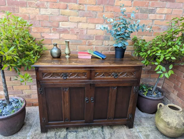 Dark Vintage Oak Dresser Base/Sideboard Carved Country Antique