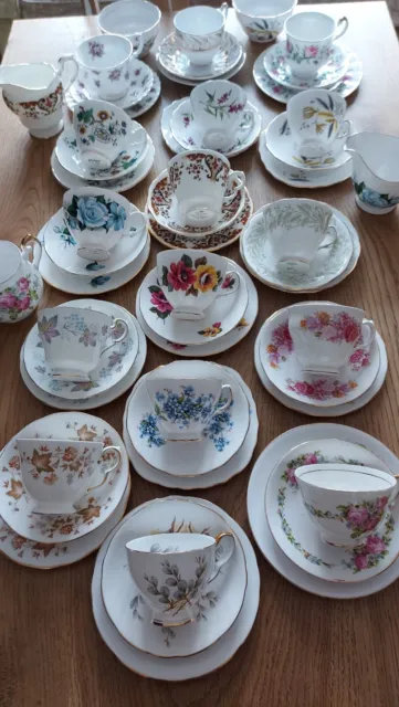 Vintage Bone China Tea Cups Saucers SidePlates 47 Trios Job Lot Wedding + extras