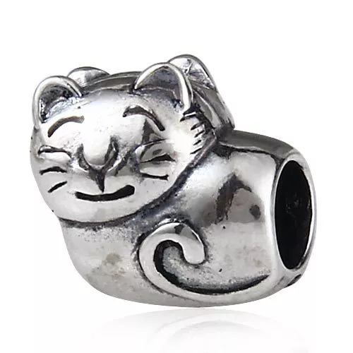 NEW 925 Sterling Silver European Bracelet Charm Bead Cat Kitty Kitten
