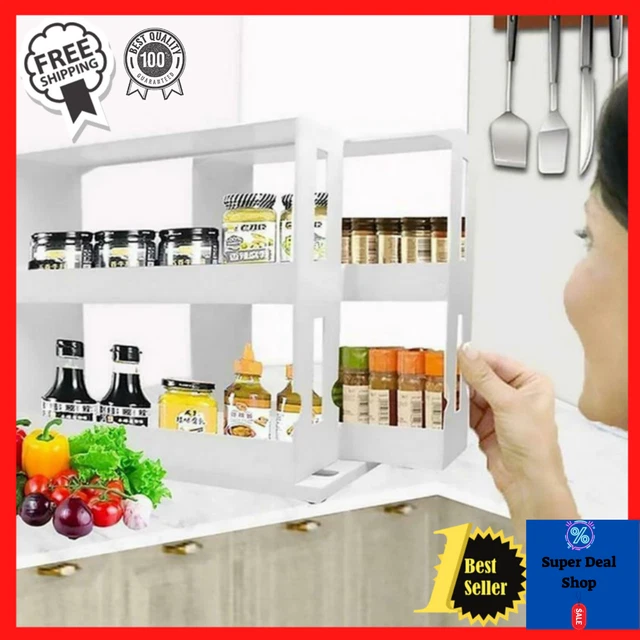 Home Kitchen Spice Organizer Rack Multi function Rotating Storage Shelf Slide