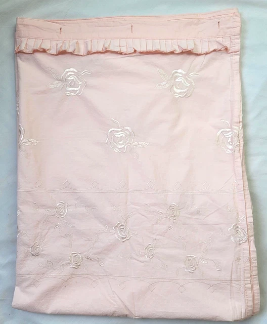 Simply Shabby Chic Pink Embroidered Floral Shower Curtain Box Pleat Ruffle 73x70