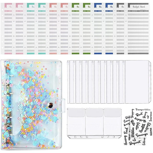 A6 Budget Binder Glitzer Budget Planer Klar Organizer 6 Ringe NachfüLlbare W2C4
