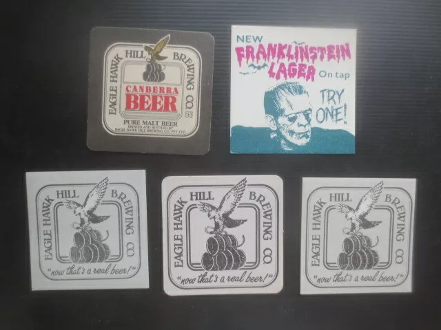 5 different EAGLE ON THE HILL Micro Brewery,near Canberra, Beer COASTERS, closed