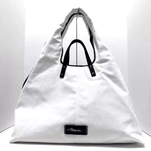 Auth 3.1 Phillip lim Large Prism tote AS23-B95HAC White Black Canvas Leather -