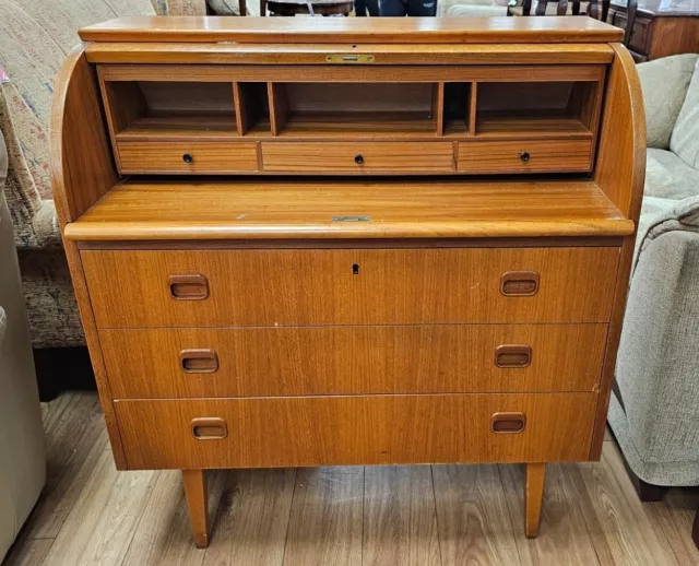 EGON OSTERGAARD Vintage Mid Century Modern Teak Rolltop Writing Desk - CS A39