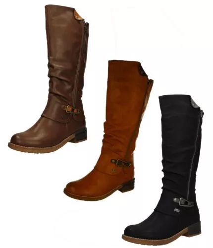 Femmes Rieker Synthétique Bottes Hauteur Genou Chaud Doublure Avec Tex 94652