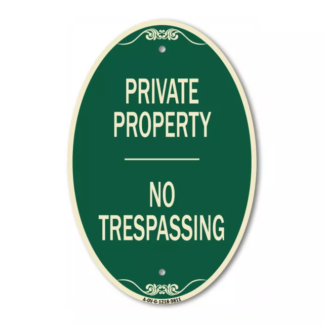 Designer Series Oval Sign - No Trespassing | Green & Tan Heavy-Gauge Aluminum
