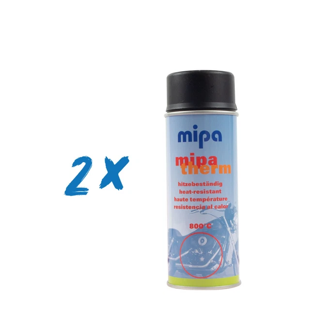 2 x Mipa Mipatherm 400 ml spray nero, resistente al calore 800 °C, vernice forno