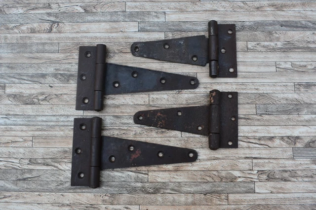 4p Vtg Handmade Heavy Handforged Wrought Iron Door Gate Salvage Farm Barn Hinges
