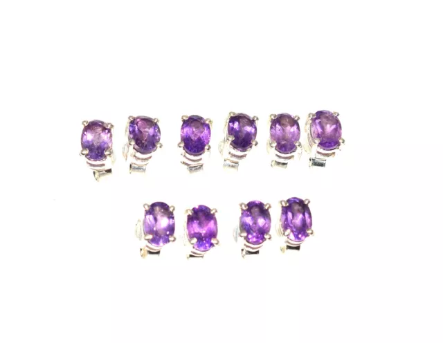 Wholesale 5Pr 925 Solid Sterling Silver Cut Purple Amethyst Stud Earring Lot U12