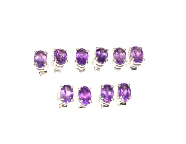 Wholesale 5Pr 925 Solid Sterling Silver Cut Purple Amethyst Stud Earring Lot U12