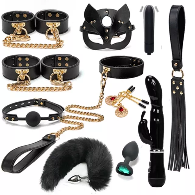 Bondage-Echtes-Leder-Restraint-Set-Handschellen-Kragen-Erwachsene-Sex-Spielzeug